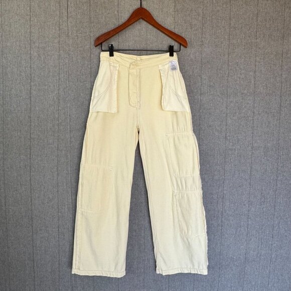 Reformation 100% Organic Cotton Button Cream Landy Wide Leg Cargo Jeans Size 26 - Picture 7 of 14